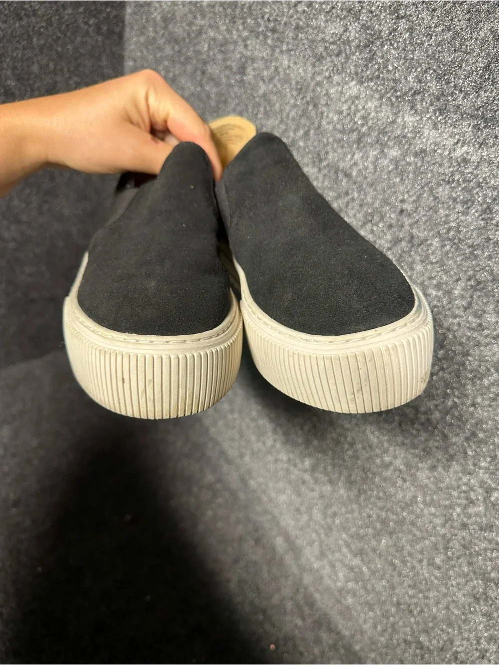 Black suede chunky platform slip on sneakers lifestyle minimalist modern staple